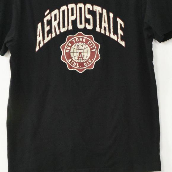 Aeropostale Mens Black Cotton T-Shirt Spell Out Graphic Crewneck Short Sleeve S - Picture 3 of 4